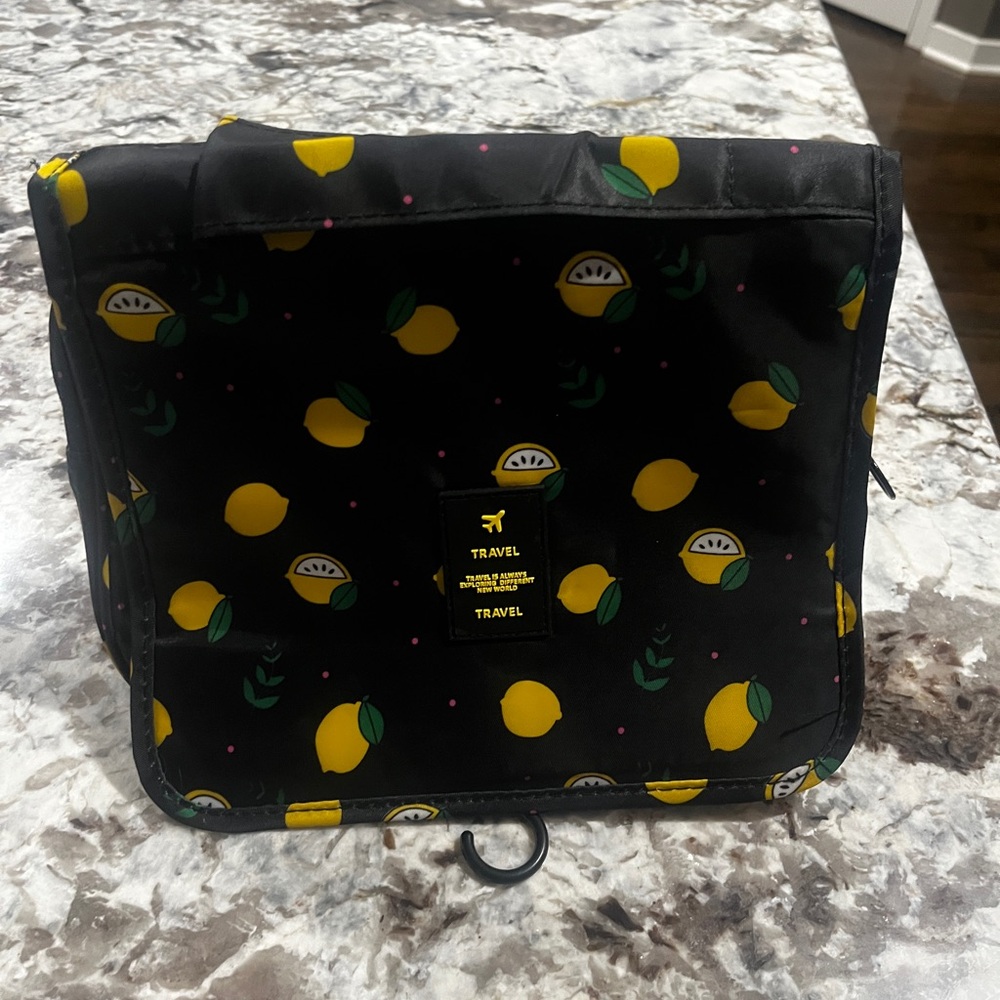 Travel Black Lemon Print Toiletry Bag